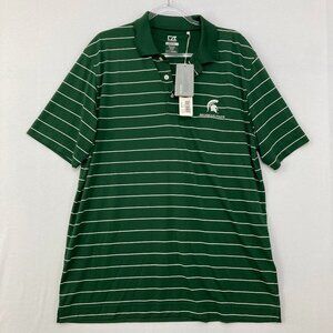 New Cutter & Buck size XL Green White Striped DryTec Michigan State Polo Shirt